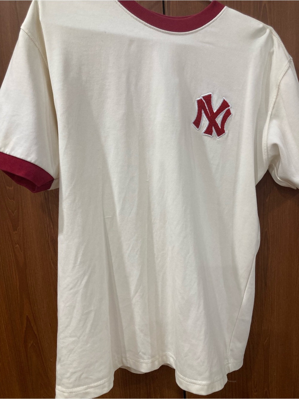 MLB Off-White Ringer Tee with Maroon Trim and Logo
